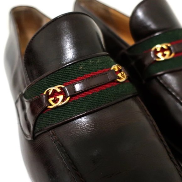 Gucci Vintage GG Web Loafers Dark Brown Leather main image 6